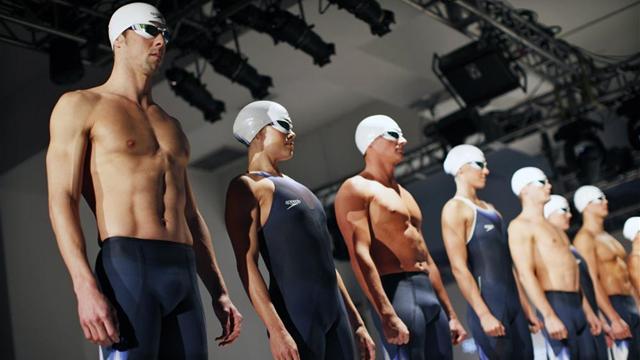 Phelps unveils new swim suit