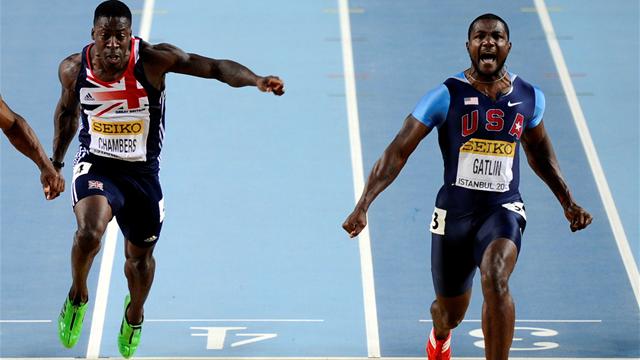 Gatlin wins gold; WR for Eaton