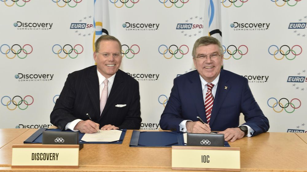 Discovery CEO David Zaslav and IOC President Thomas Bach (Photo: IOC, Christophe Moratal)