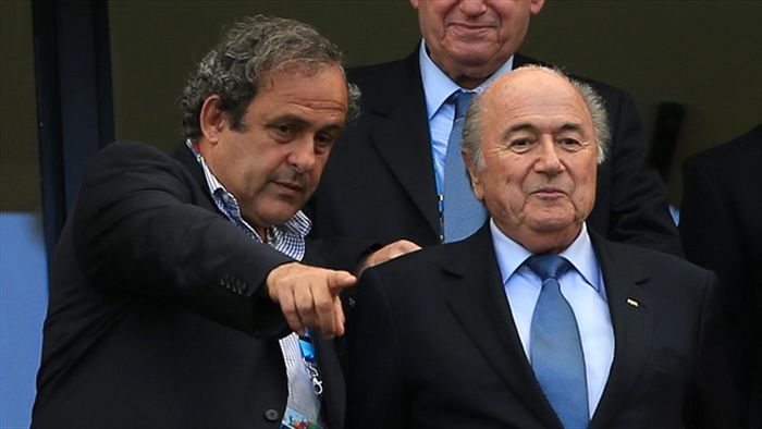 UEFA president Michel Platini (left) who is running to succeed Sepp Blatter (right) as FIFA president.