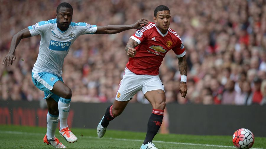 Chancel Mbemba, Memphis Depay - Manchester United - Newcastle United in Premier League on August 22, 2015 in Manchester