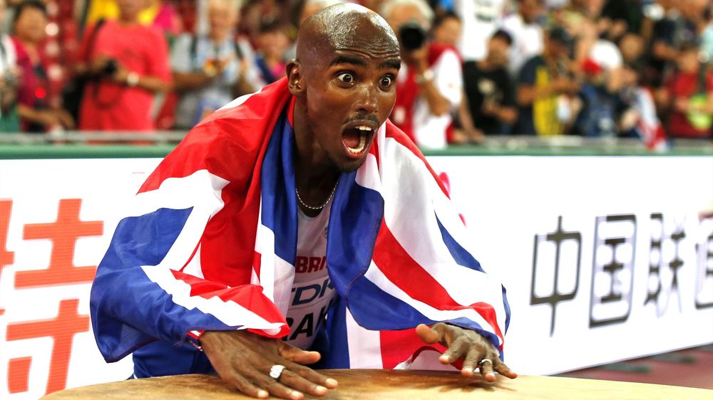 Mo Farah of Britain celebrates