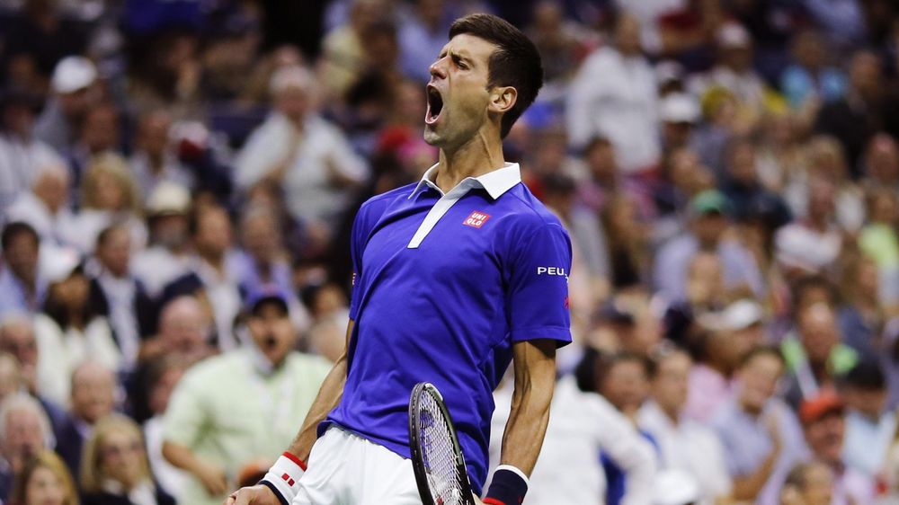Novak Djokovic screams with joy during the US Open final