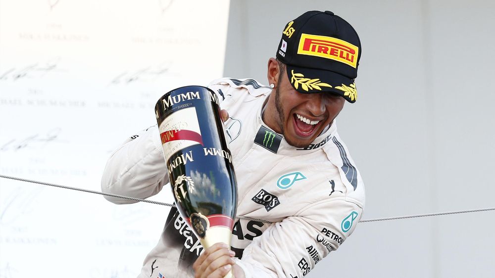 Lewis Hamilton celebrates Japan Grand Prix win