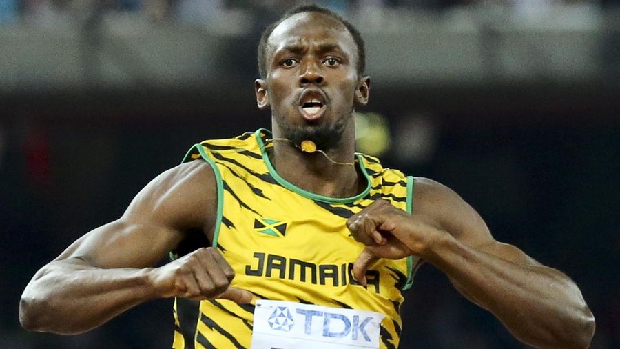 Usain Bolt dancing and celebrating at the World Championships in Beijing