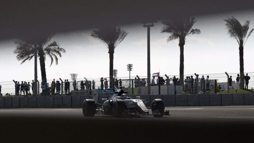 Mercedes AMG Petronas F1 Team's British driver Lewis Hamilton drives during the first practice session at the Yas Marina circuit in Abu Dhabi on November 27, 2015 ahead of the Abu Dhabi Formula One Grand Prix