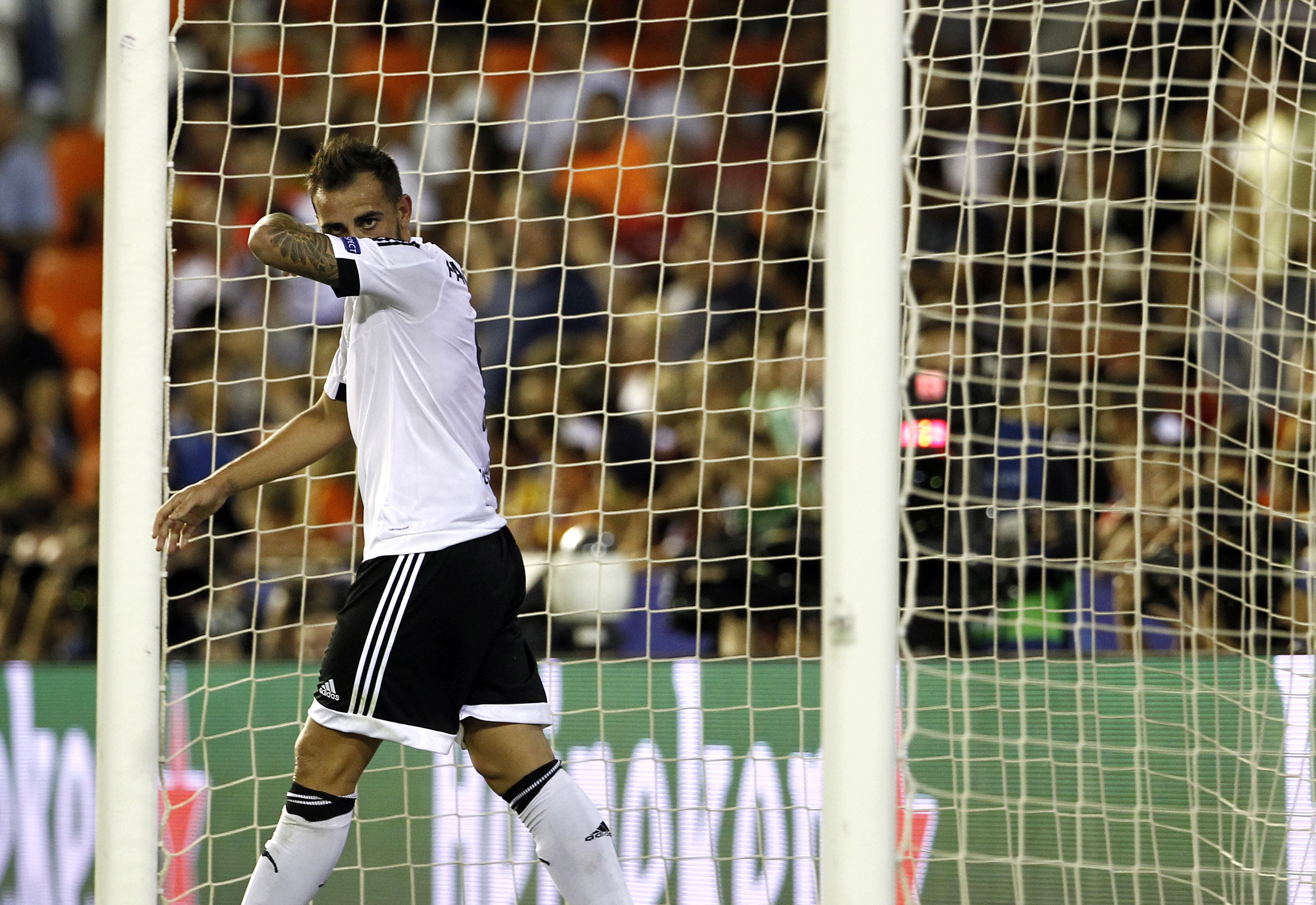 Valencia's forward Paco Alcacer gestures