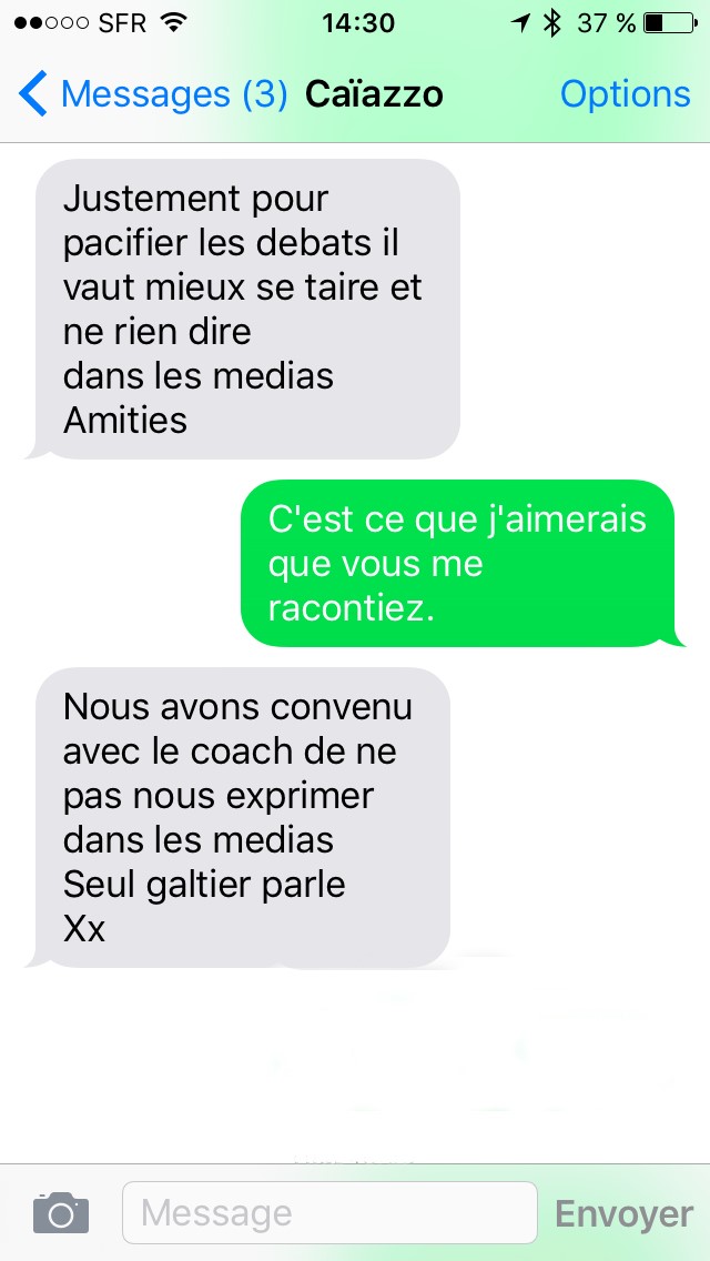 Echanges SMS avec Bernard Caïazzo