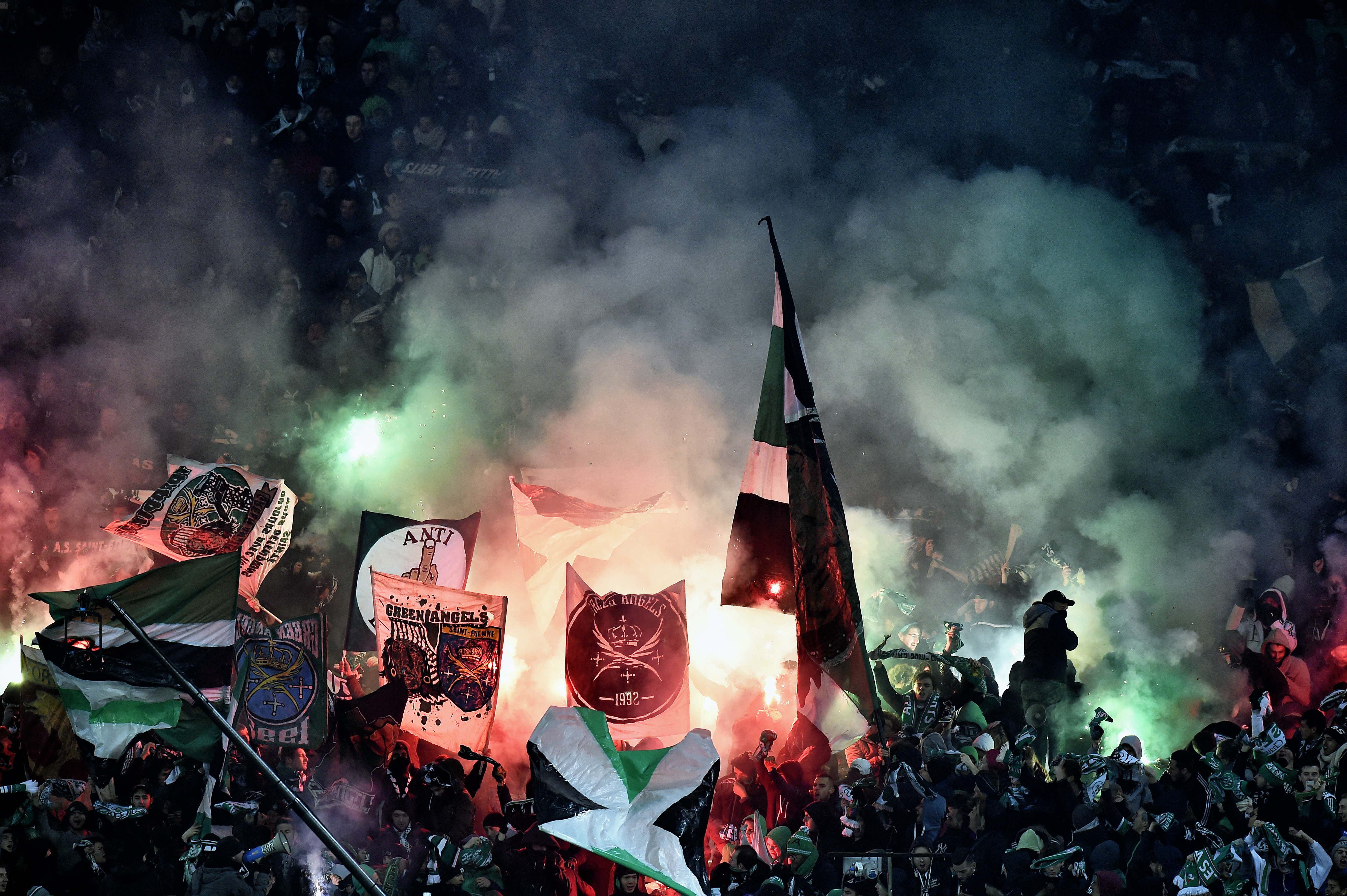Les supports des Verts lors de Saint Etienne - Lyon en Ligue 1 le 17 janvier 2016