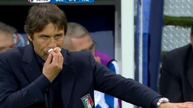 Dans l’euphorie du 1er but, Conte a pris un coup et saigné du nez