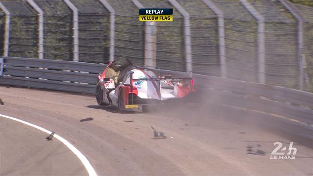 Rao crashes in Le Mans after bizarre incident with bonnet Rao crashes in Le Mans after bizarre incident with bonnet