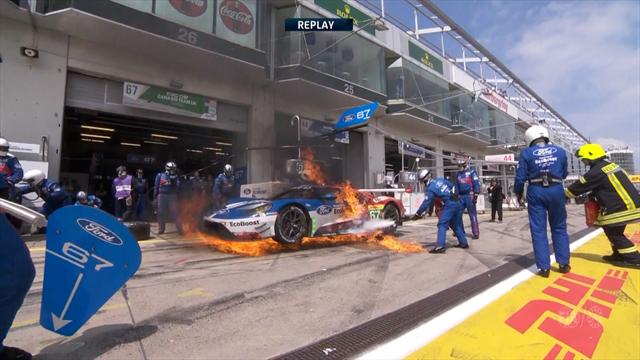 Car catches fire in pitlane, driver escapes cockpit Car catches fire in pitlane, driver escapes cockpit