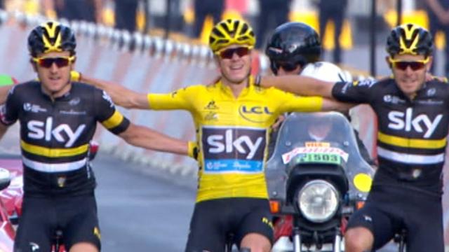 Froome celebrates win with rivals and team Froome celebrates win with rivals and team