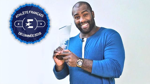 Teddy Riner reçoit le trophée de Sportif français de l'année d'Eurosport.fr Teddy Riner reçoit le trophée de Sportif français de l'année d'Eurosport.fr