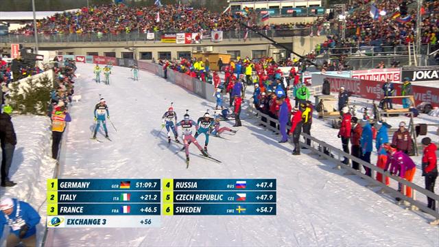 Fourcade collides with Loginov, puts him on his bum Fourcade collides with Loginov, puts him on his bum