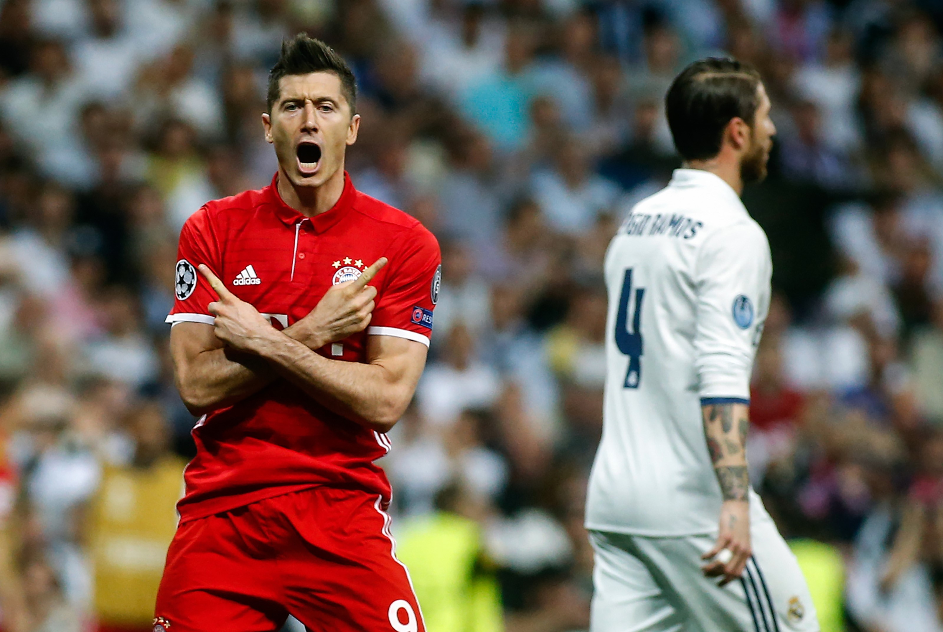 Real Madrid, Bayern Muenchen, Munchen, joy, reacts Robert Lewandowski