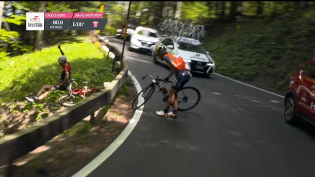 BMC rider falls over fence, Izagirre and Movistar team-mate argue on side of road BMC rider falls over fence, Izagirre and Movistar team-mate argue on side of road