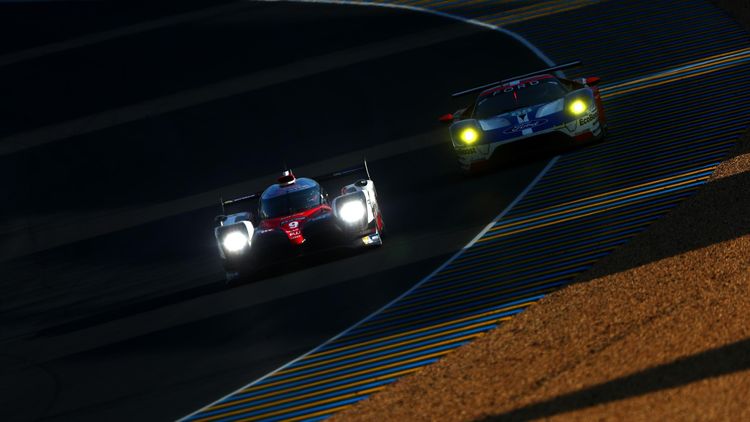 The Toyota Gazoo Racing TS050 of Yuji Kunimoto, Nicolas Lapierre and Jose Maria Lopez drives during practice for the Le Mans 24 Hour Race at Circuit de la Sarthe on June 14, 2017 in Le Mans, France.