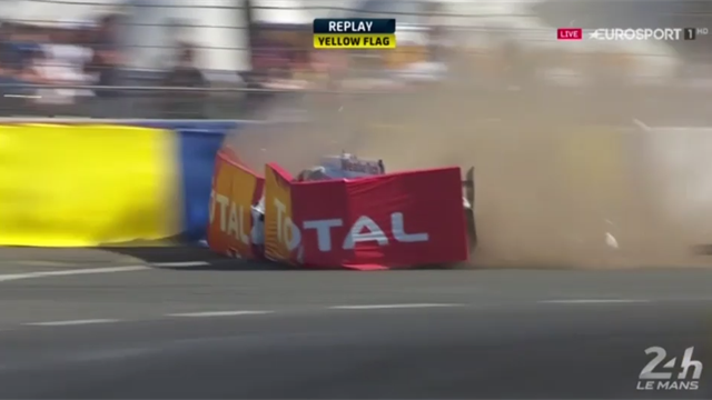 Keating crashes in spectacular fashion at Le Mans Keating crashes in spectacular fashion at Le Mans