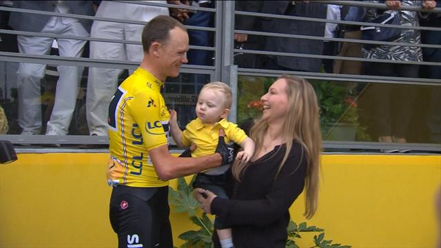Sealed with a kiss: Chris Froome celebrates with family Sealed with a kiss: Chris Froome celebrates with family