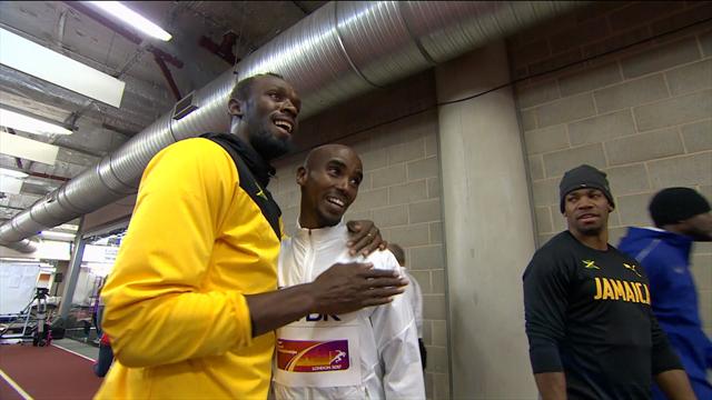 Usain Bolt and Mo Farah share tender moment Usain Bolt and Mo Farah share tender moment