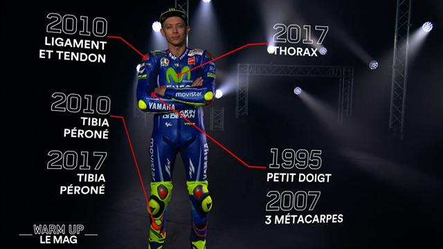 Main, épaule, thorax, jambe... : la liste des blessures de Rossi depuis 1995 Main, épaule, thorax, jambe... : la liste des blessures de Rossi depuis 1995