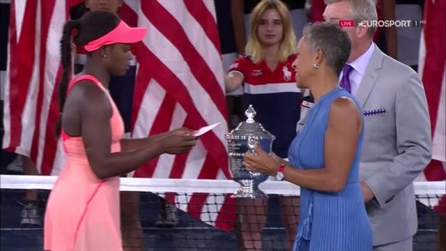 Stephens lifts the US Open trophy after remarkable victory Stephens lifts the US Open trophy after remarkable victory