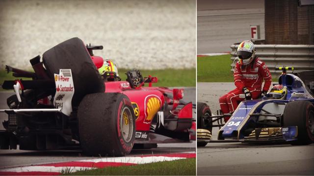 Vettel a fini sur trois roues et est rentré "en stop"
