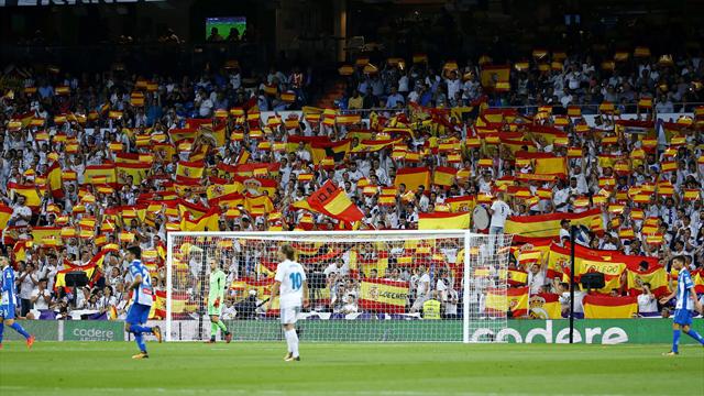 El minuto patriótico durante el Real Madrid-Espanyol: Banderas y gritos de "¡que viva España!"