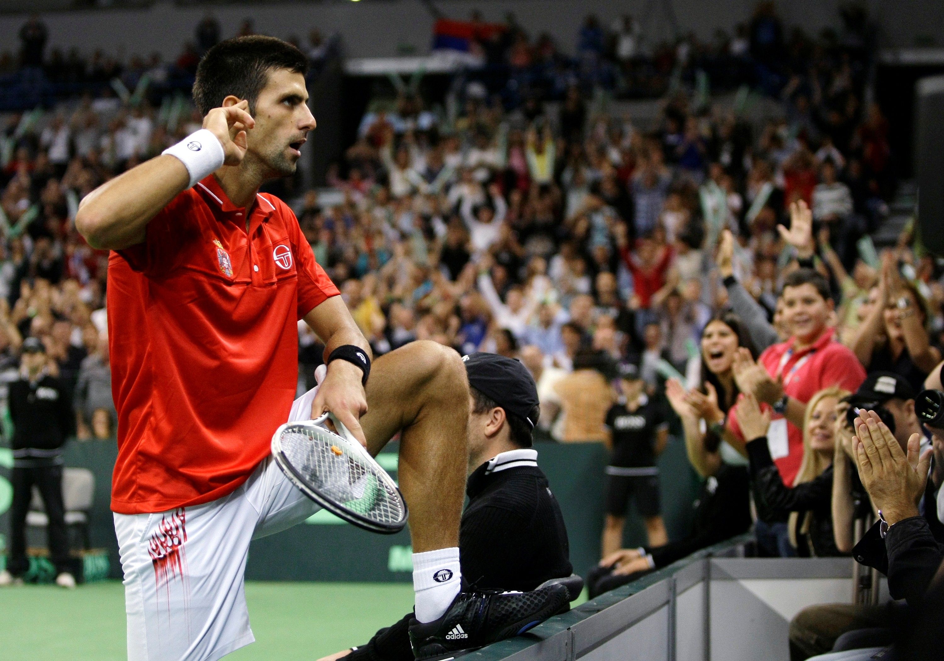 Novak Djokovic playing in the Davis Cup