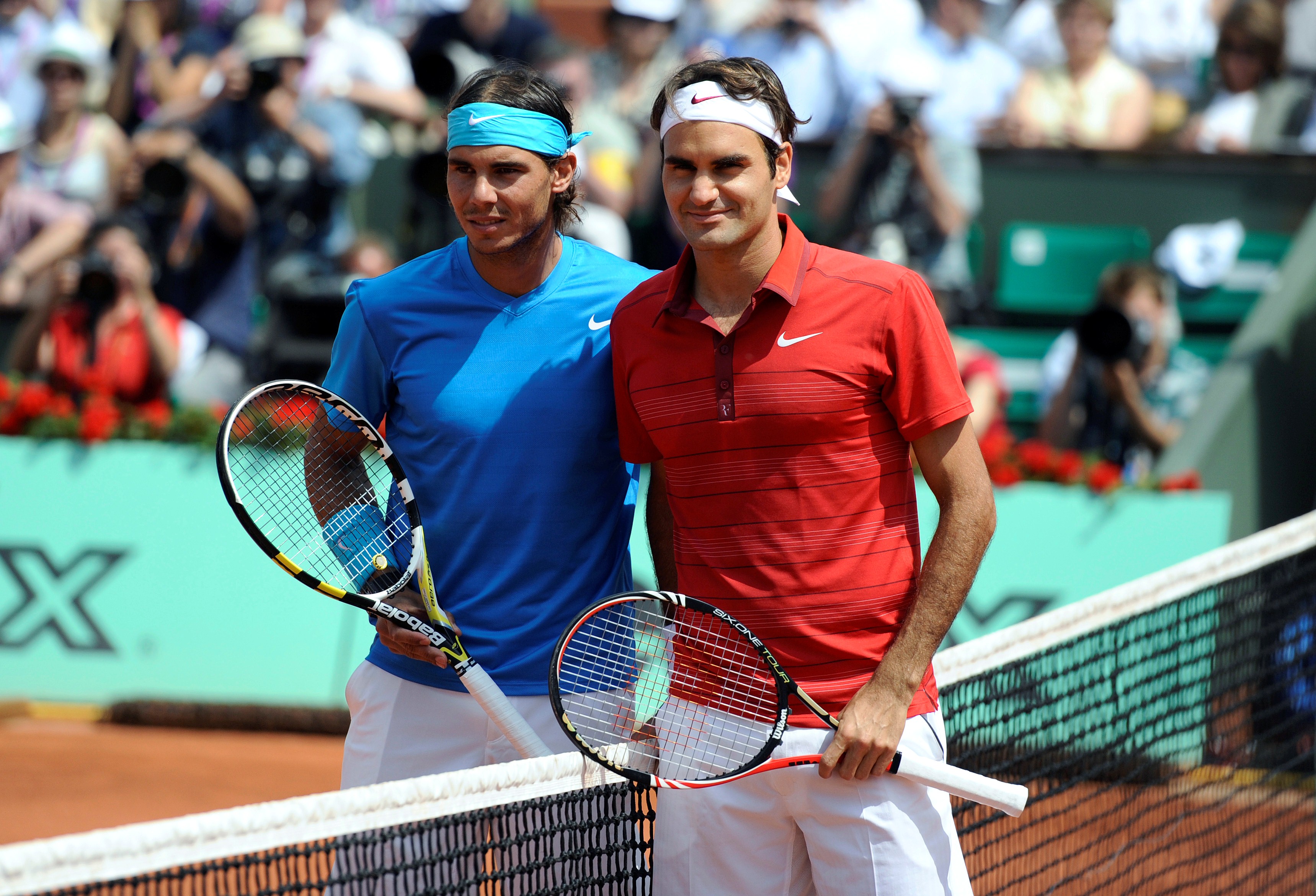 Roger Federer et Rafael Nadal avant la finale de Roland Garros en 2011