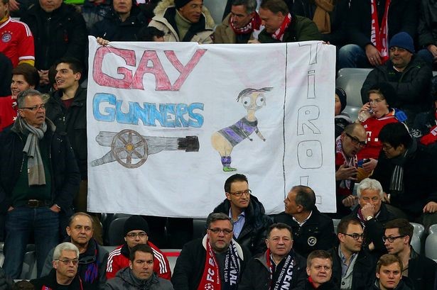 Mesut Ozil 'Gay Gunners' homophobic banner Bayern - Arsenal