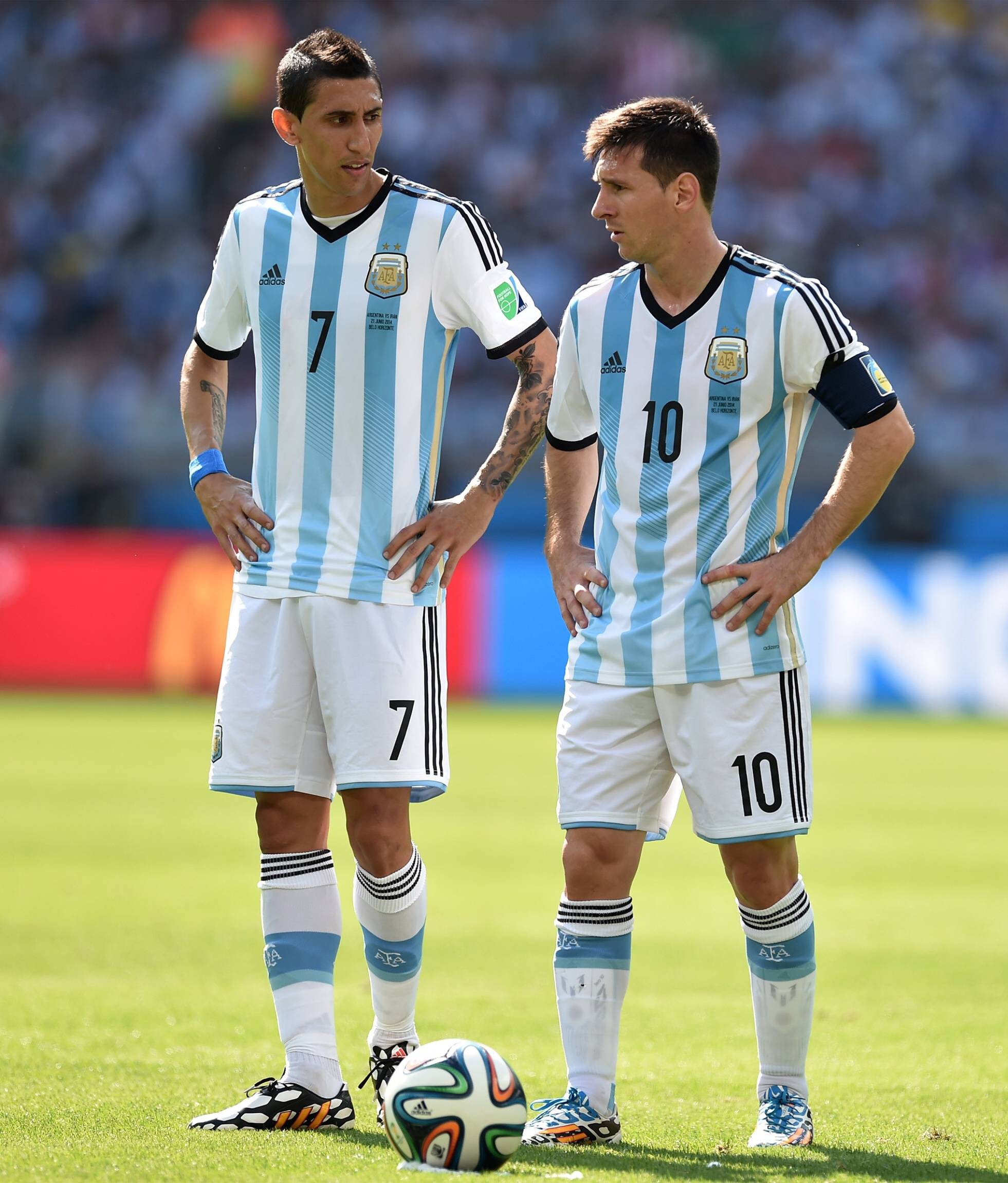 Argentinien-Stars di Maria (li.) und Messi (re.)