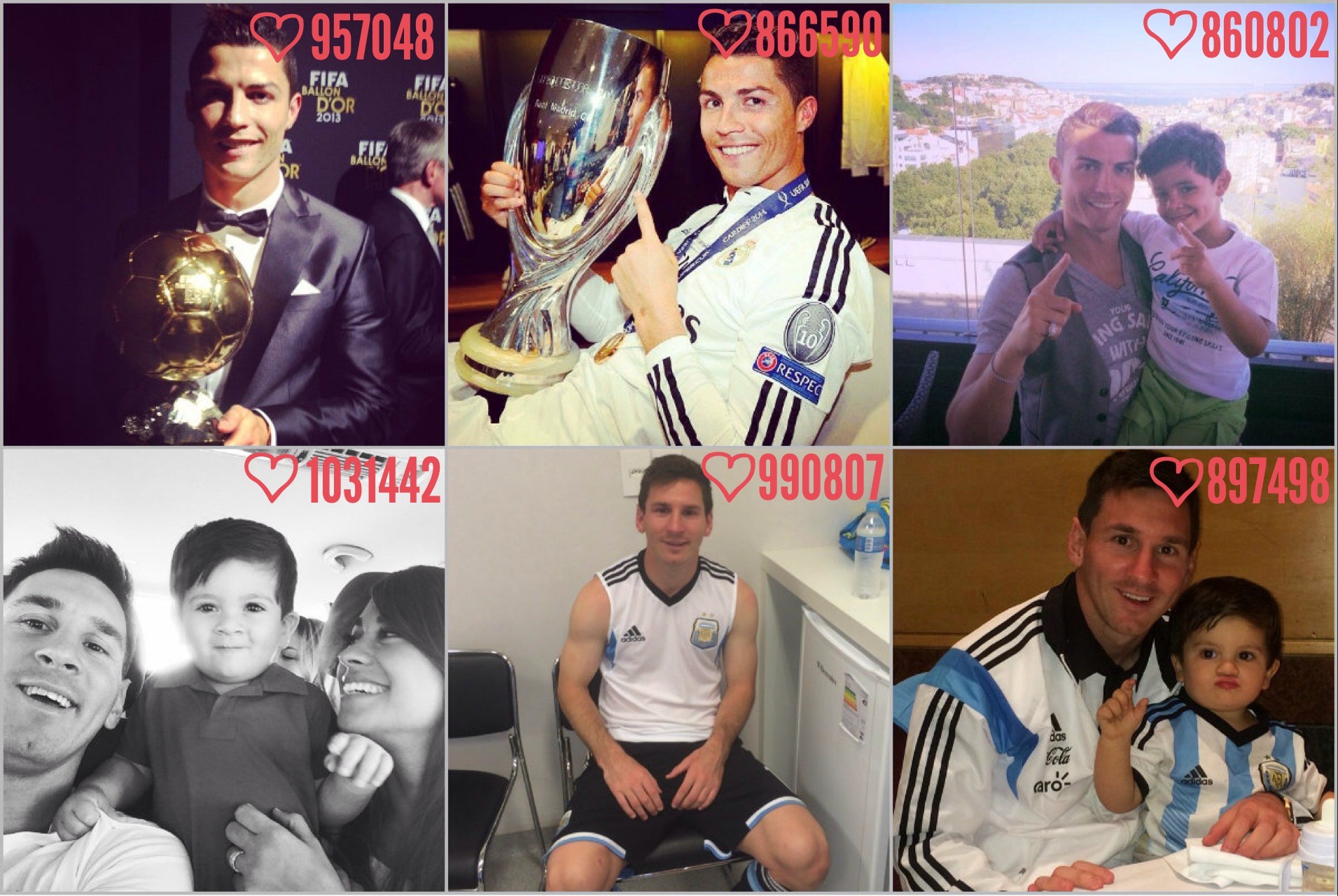 Дети, бутсы, Марадона. Что публикуют Месси и Роналду в