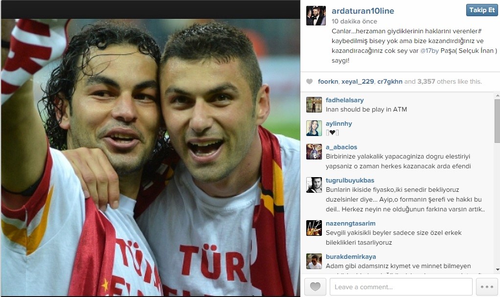 Arda Turan, Burak Yılmaz ve Selçuk İnan'a destek çıktı