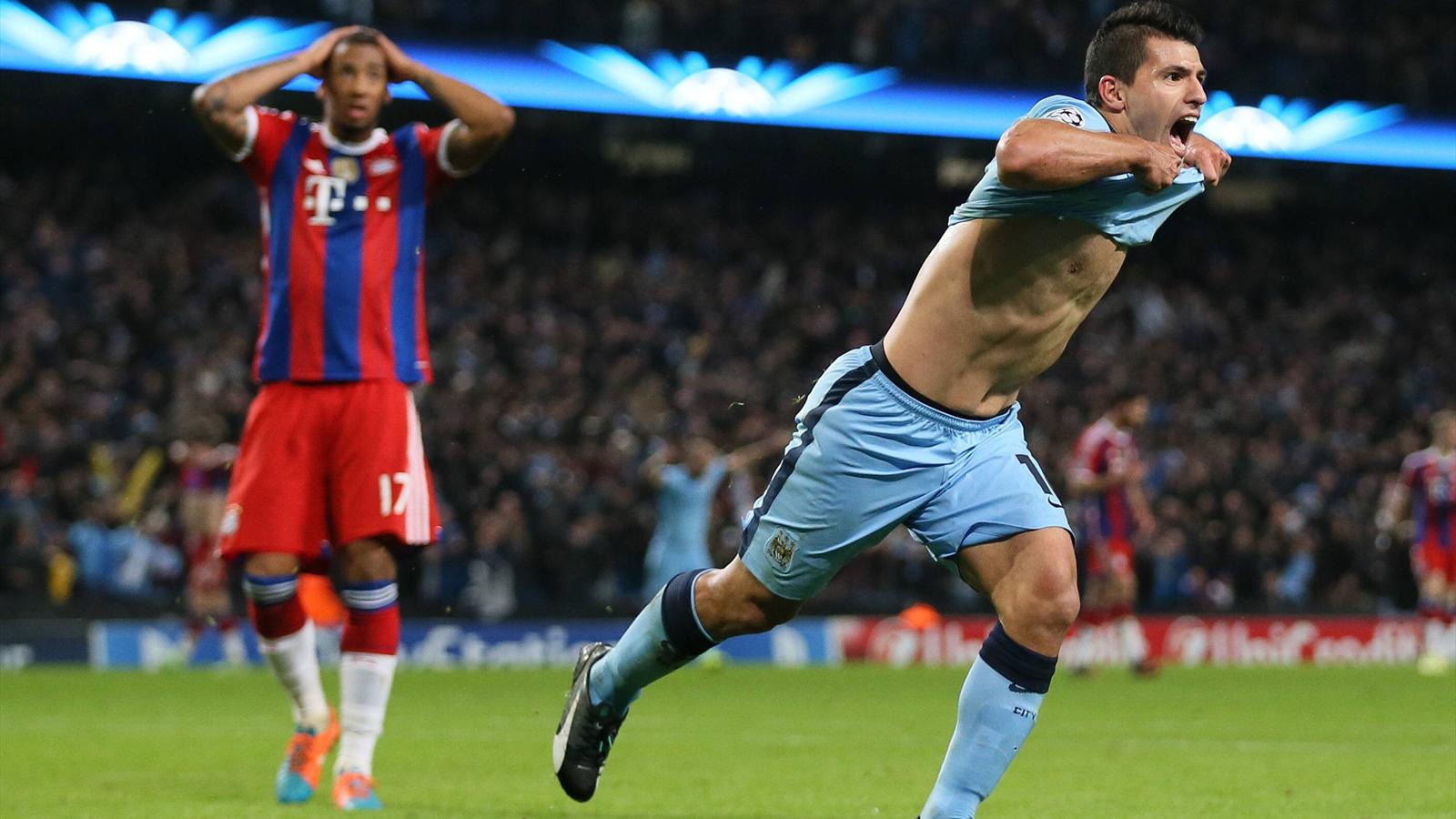 Sergio Agüero (Manchester City) célèbre son but contre le Bayern Munich