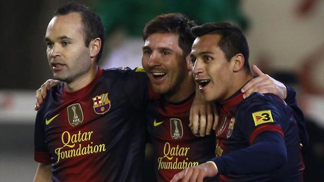 Messi with Sanchez and Iniesta