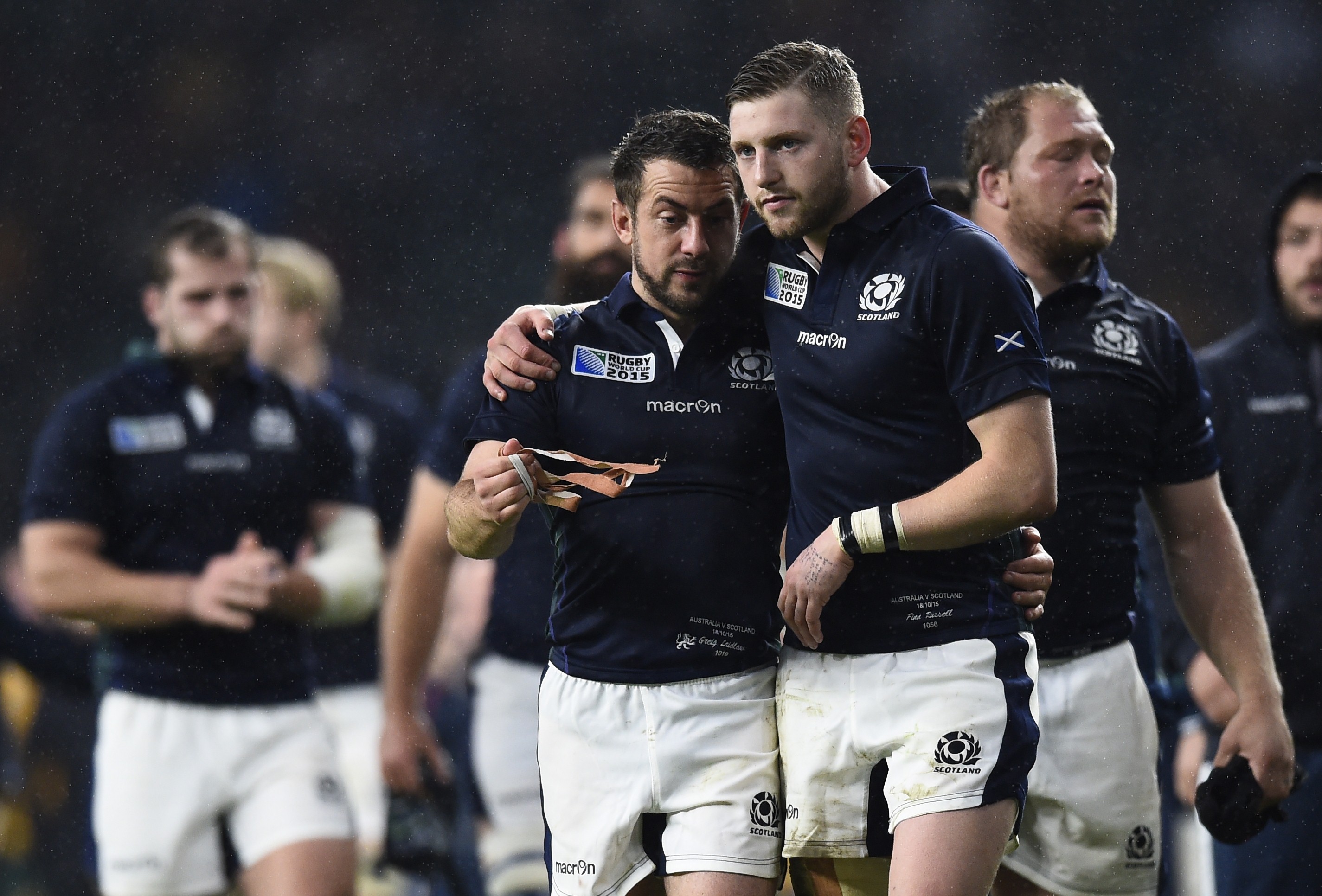 Scotland's Greig Laidlaw and Finn Russell at the end of the game