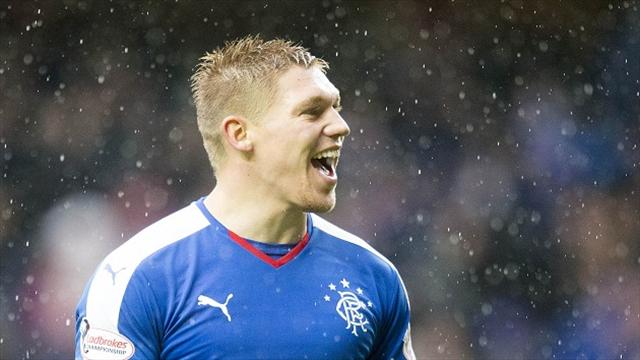 Martyn Waghorn on crutches after Rangers cup win at Kilmarnock