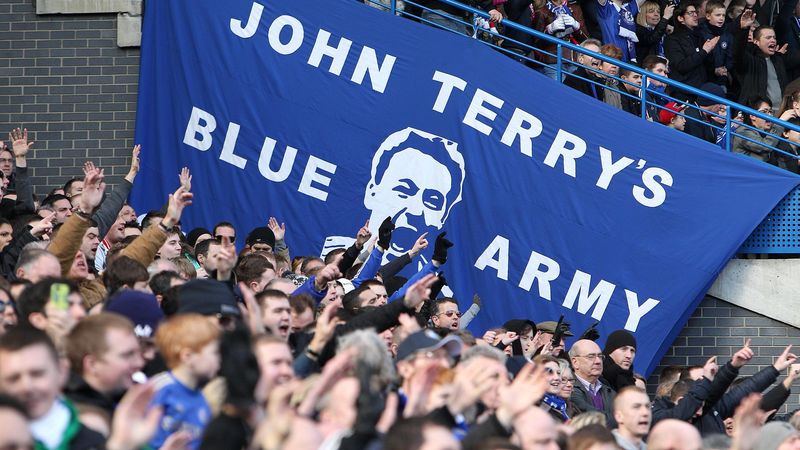 Chelsea fans show their support for their team and captain John Terry in the form of a giant banner