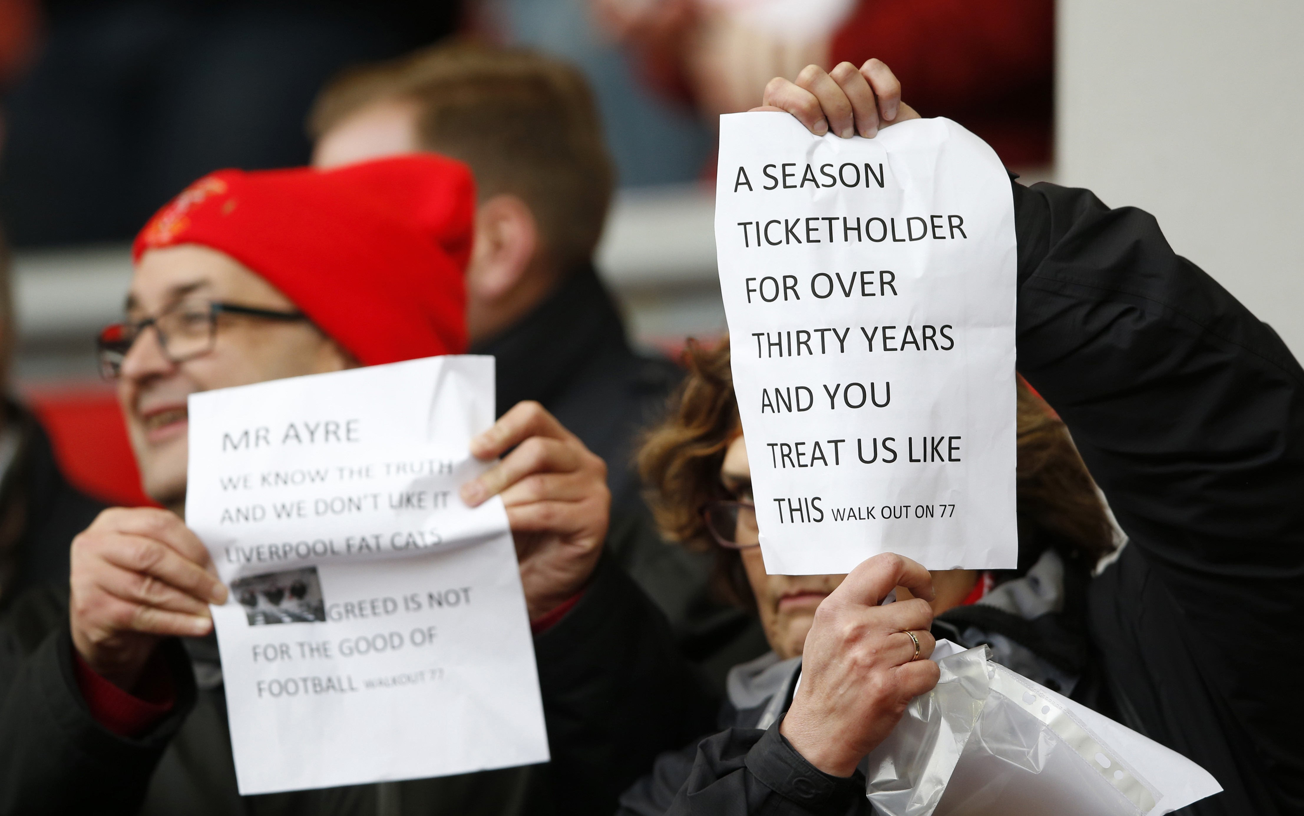 Liverpool fans make their feelings known at Anfield.