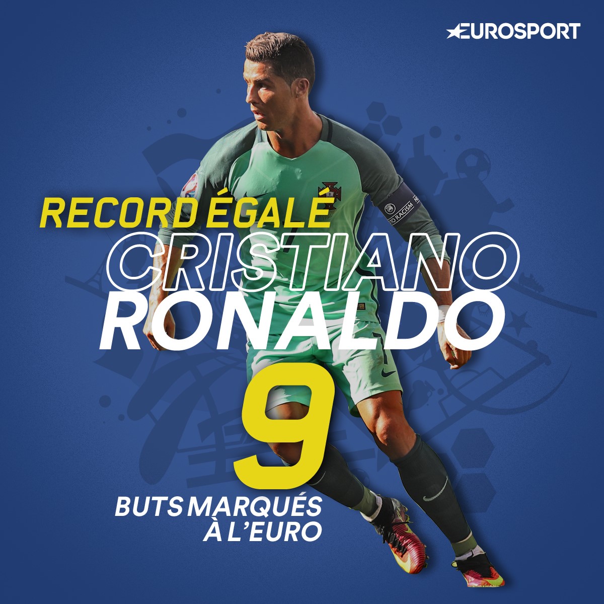 Cristiano Ronaldo égale Michel Platini avec 9 buts marqués à l'Euro.