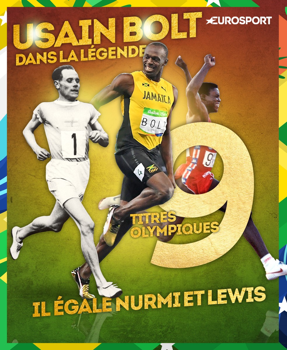 Avec 9 titres olympiques, Usain Bolt est l'égal de Paavo Nurmi et Carl Lewis.