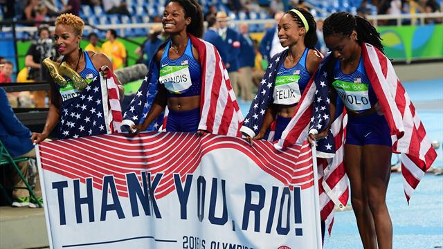 Les Etats-Unis s'arrogent les relais 4x400m, Felix remporte sa 6e médaille d'or