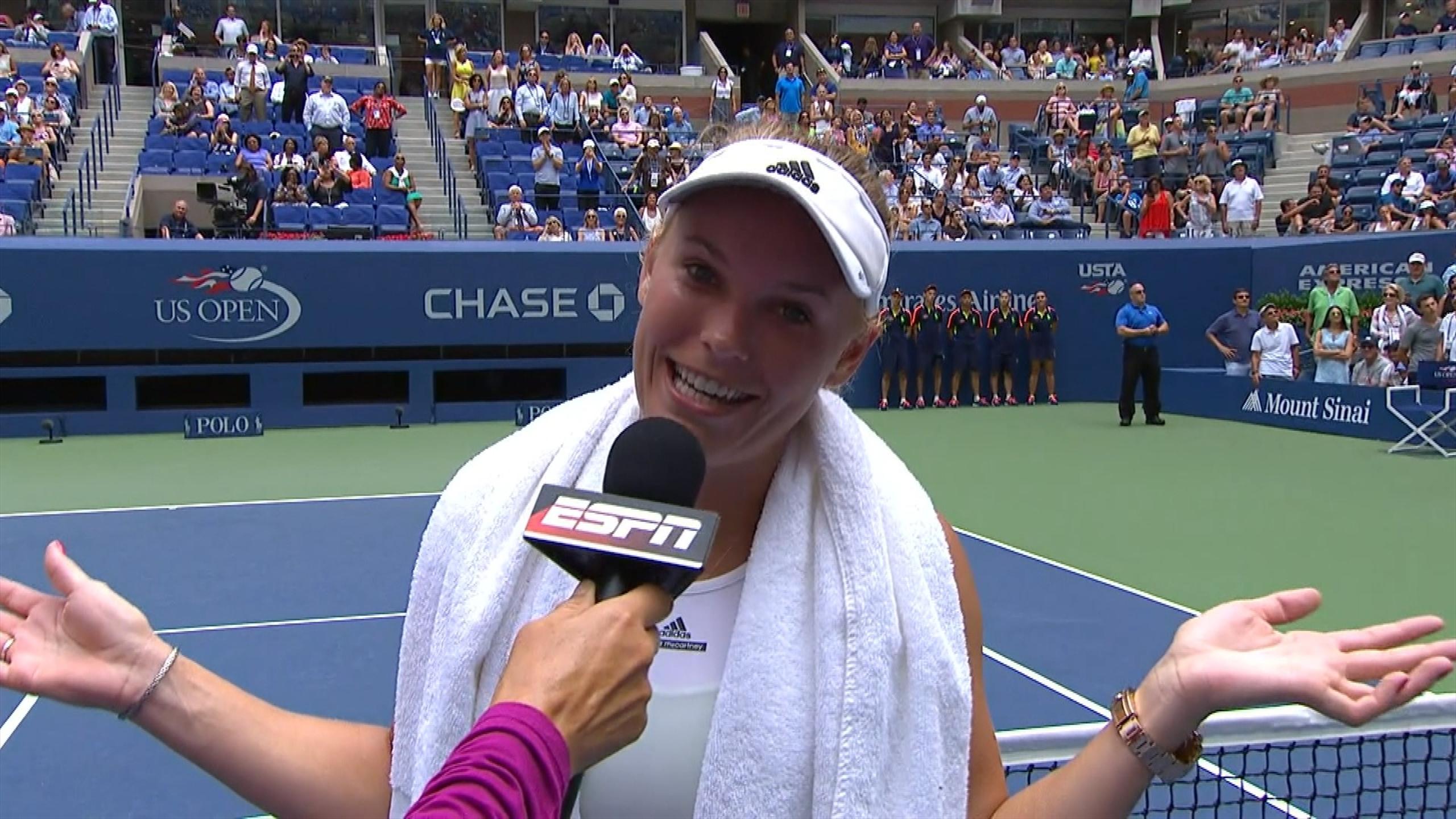Wozniacki breaks into song during postmatch interview Tennis video