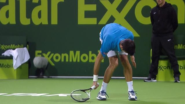 Djokovic smashes racket, takes point penalty and loses game Djokovic smashes racket, takes point penalty and loses game