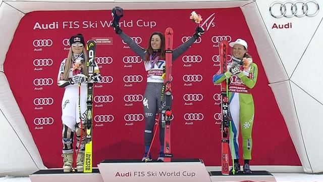 Sofia Goggia belts out Italian national anthem on the podium Sofia Goggia belts out Italian national anthem on the podium
