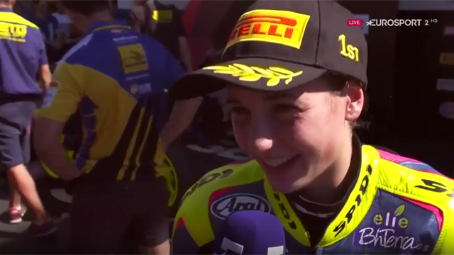 Ana Carrasco becomes first woman to win a world championship motorbike race Ana Carrasco becomes first woman to win a world championship motorbike race