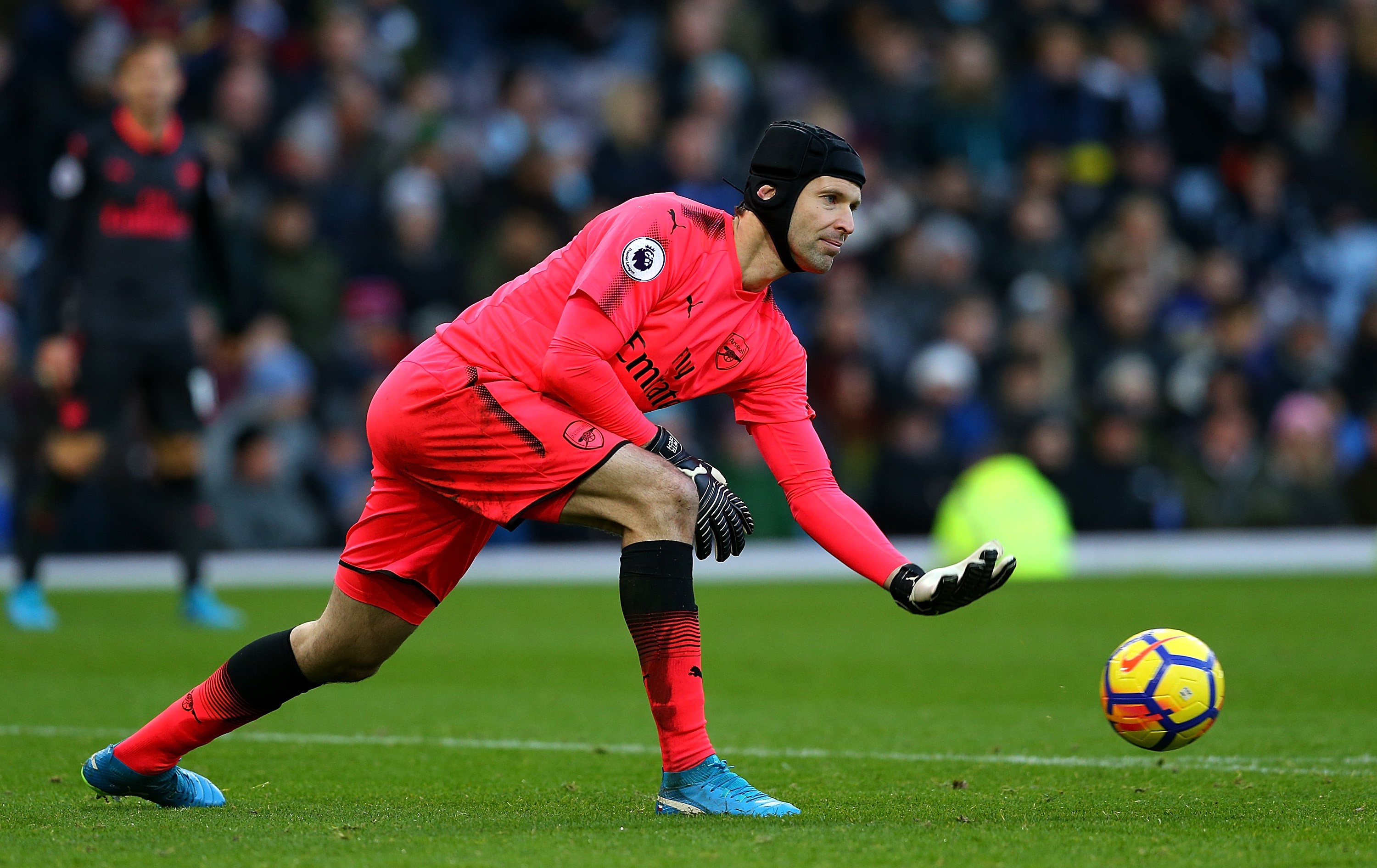 Petr Cech of Arsenal in action during the Premier League match between Burnley and Arsenal at Turf Moor on November 26, 2017 in Burnley, England.