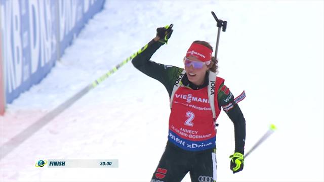 Dahlmeier sprints to 10km pursuit victory in Annecy Dahlmeier sprints to 10km pursuit victory in Annecy